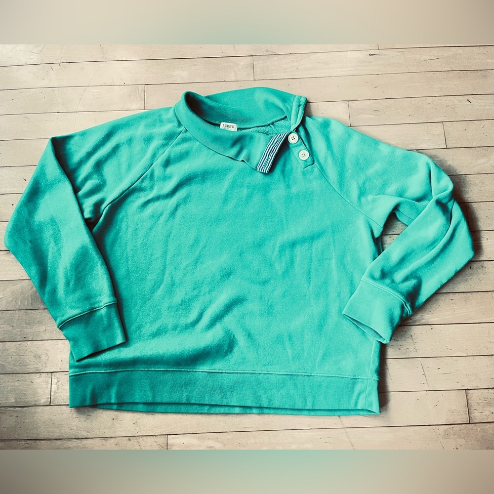 J. Crew Teal Button-Shoulder Crewneck Sweater